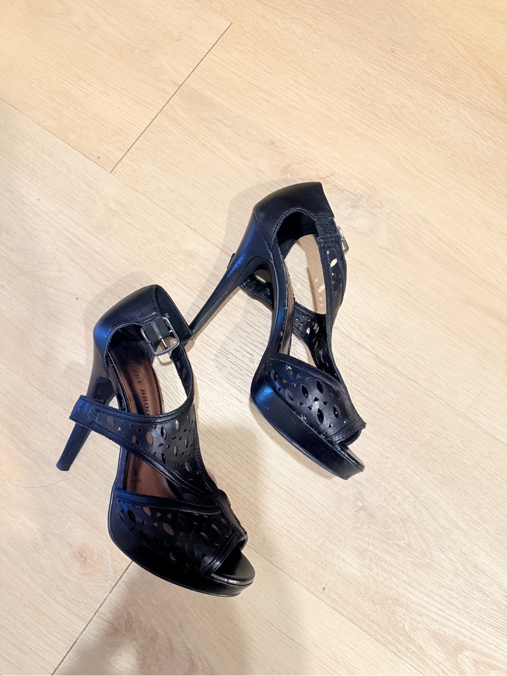 Audrey Brooke Black Laser-Cut Peep-Toe High Heels